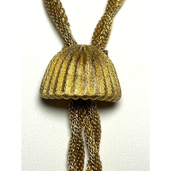 Hobe Gold Brushed Metal and Mesh Necklace Earrings Demi Parure RARE 1950-1960s - Picture 9 of 10